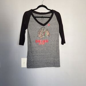 Adidas Gray & Black NHL Chicago Blackhawk V-Neck Three Quarter Sleeve Top